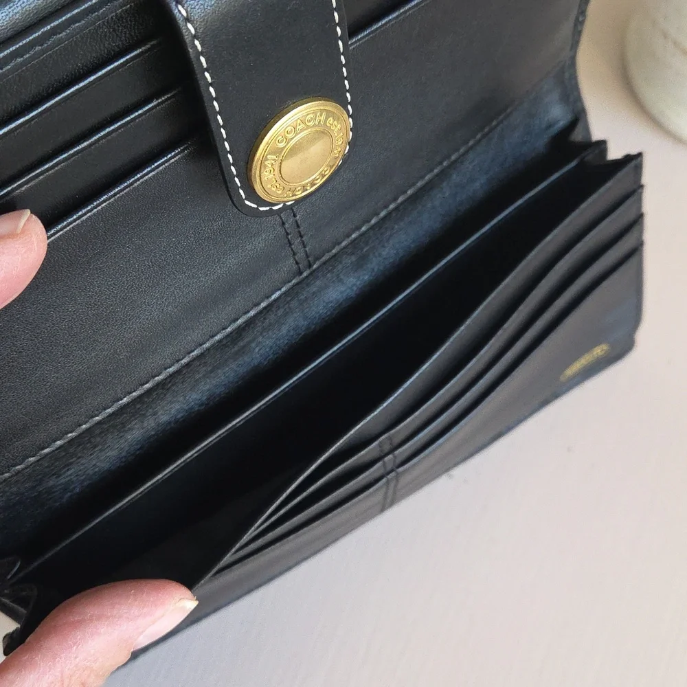 Coach Black Signature Leather Continental Wallet - Picture 7 of 9